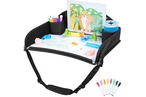 COOLBEBE Kids Travel Tray for Toddler Car Seat, Travel Tray for Airplane, Toddler Car Seat Lap Tray, Carseat Table Tray for Kids Travel Activities (Black-1)