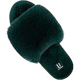 LongBay Women's Fuzzy Slippers Comfy Cloud Memory Foam House Shoes Home Open Toe Slides Indoor Outdoor