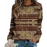 HOTYD Womens Western Sweatshirt Oversized Long Sleeve Retro Aztec Graphic Sweatshirts Crew Neck Loose Fit Pullover Tops