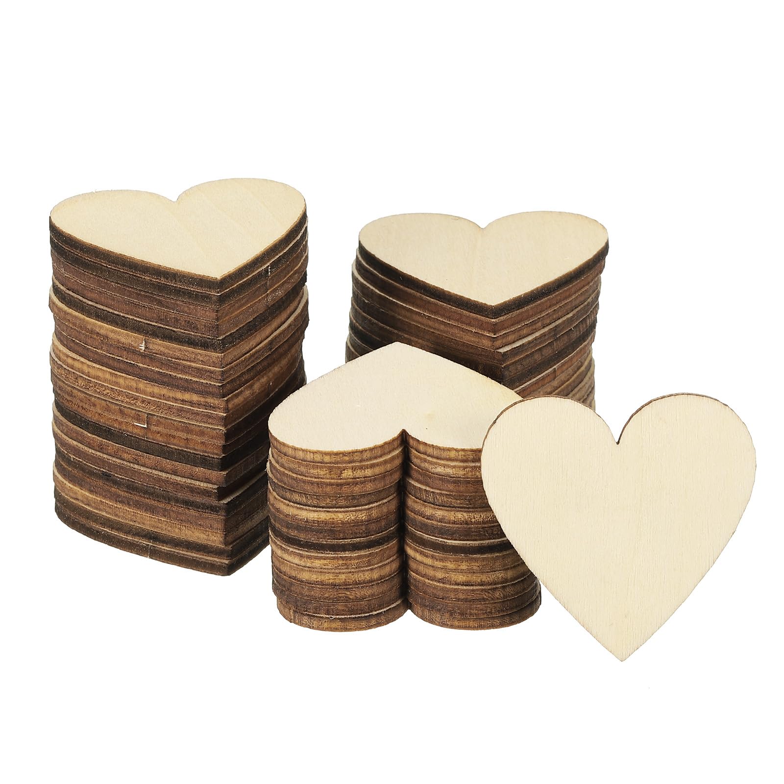 PATIKIL 40mm Wooden Hearts, 200 Pack Unfinished Wood Hearts Blank Wooden Cutouts Ornaments Natural Wood Pieces for Christmas Party Craft Projects
