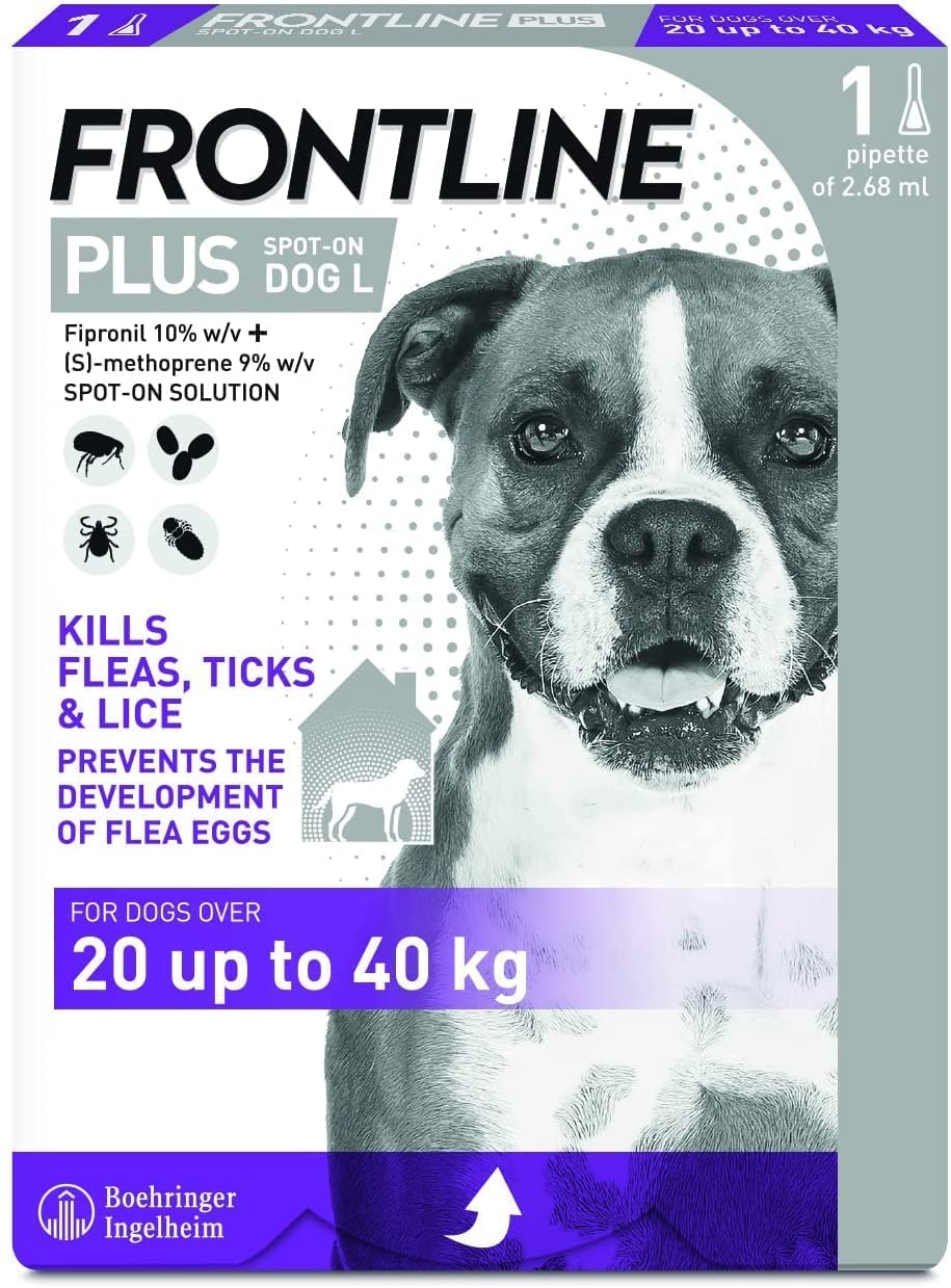 Frontline Plus For Dogs 20 to 40kg - 1 Pipette, Flea And Tick Treatment For Dogs, Frontline Flea Treatment For Dogs, Frontline Spot On For Dogs, Frontline For Dogs