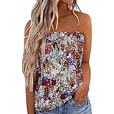 IWOLLENCE Women's Western Floral Tube Tops Casual Summer Backless Strapless Top Sleeveless Bandeau Tanks Shirt Flowy Beach Coverups Wine Red Hibiscus, 2XL
