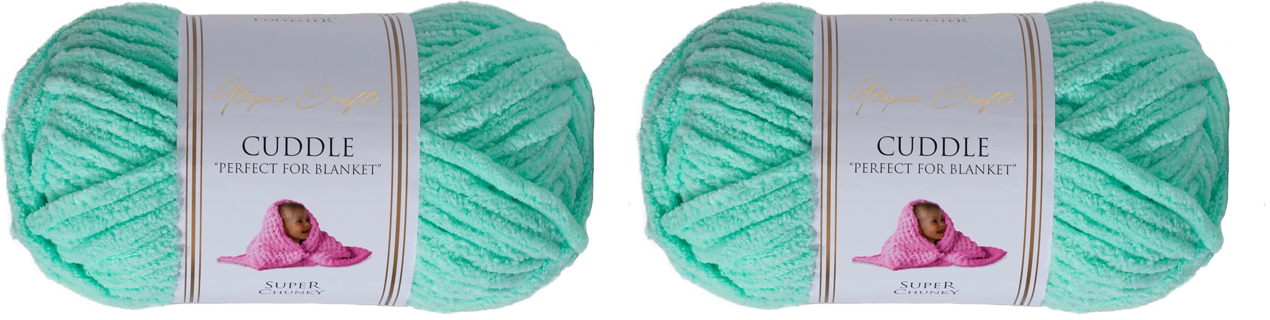 Utopia Crafts Cuddle Super Chunky Chenille Soft Yarn for Knitting and Crochet, 100g - 60m (Mint) (Pack of 2)