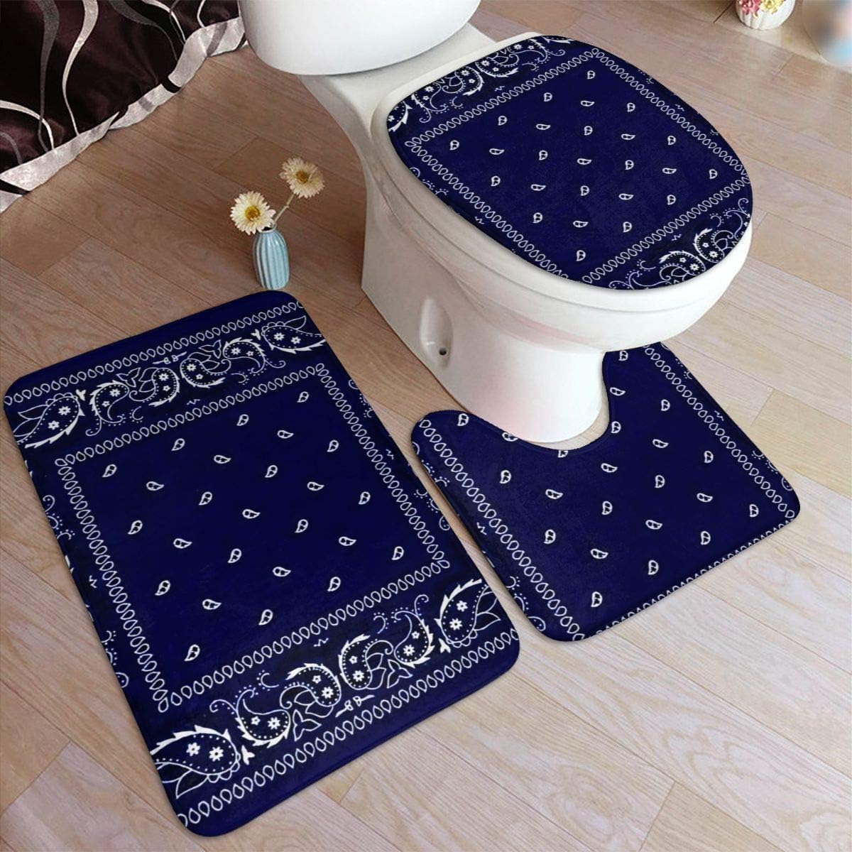 Bandana Navy Blue Bathroom Mat Sets 3 Piece/Set Rugs Memory