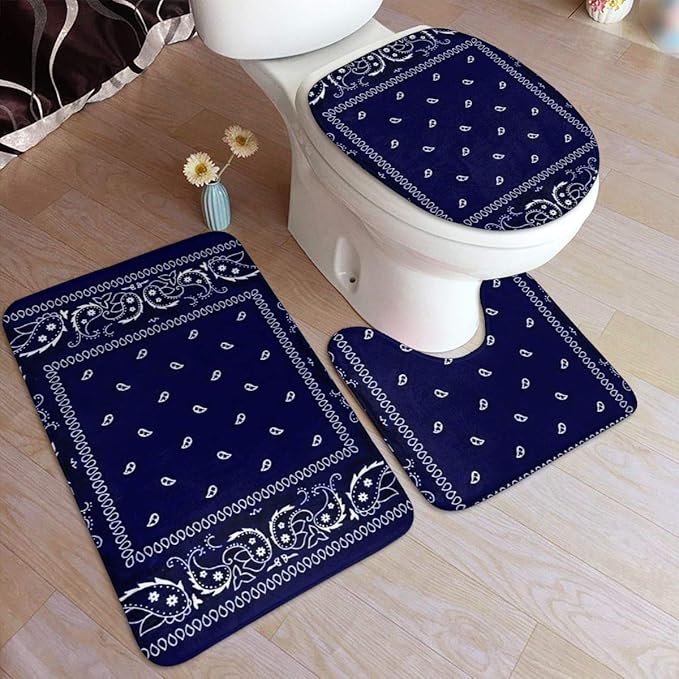 Bandana Navy Blue Bathroom Mat Sets 3 Piece/Set Rugs Memory