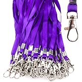 Lanyards 50 Pcs Bulk Lanyard for Id Badges Flat Purple Lanyard with Badge Clip Swivel Hook (50, Purple)