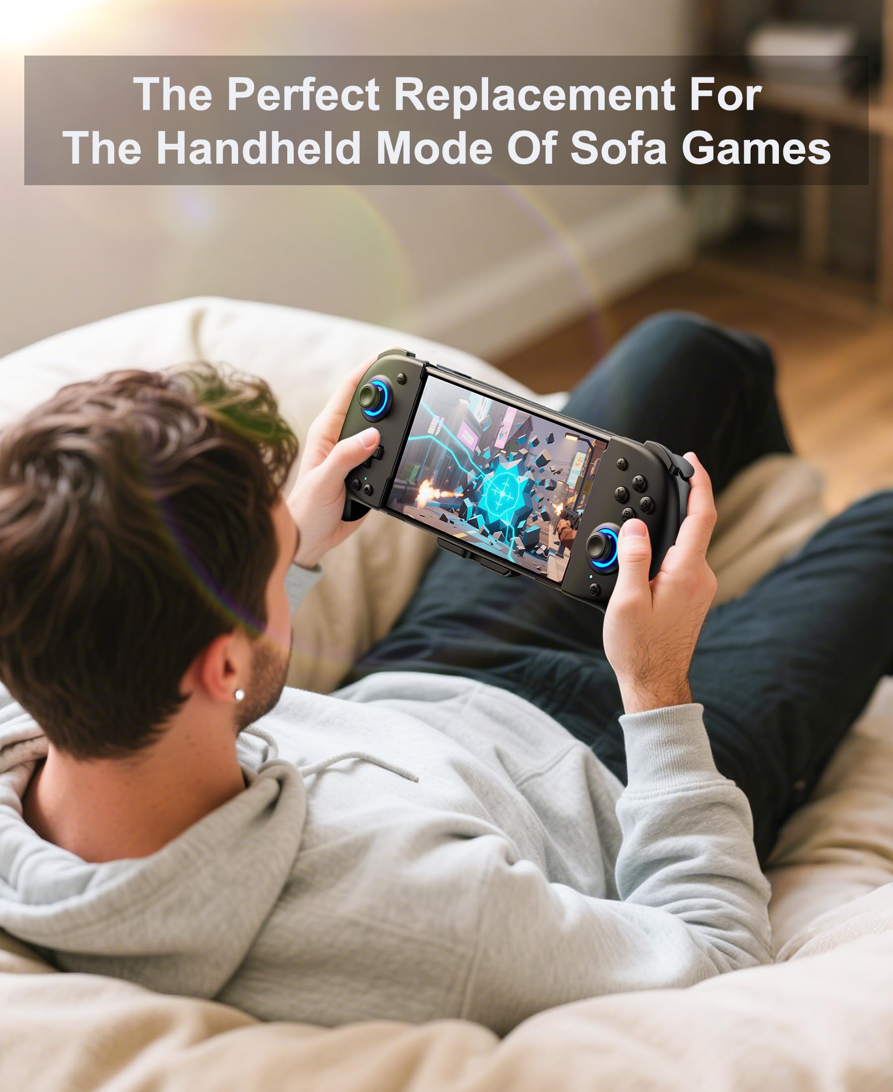 Gammeefy Switch Controllers Compatible with Nintendo Switch/Switch OLED, One-Piece Joypad Controller Replacement for Switch Pro Controller with 9 Lights Color, Turbo, Macro, KeyLinker APP