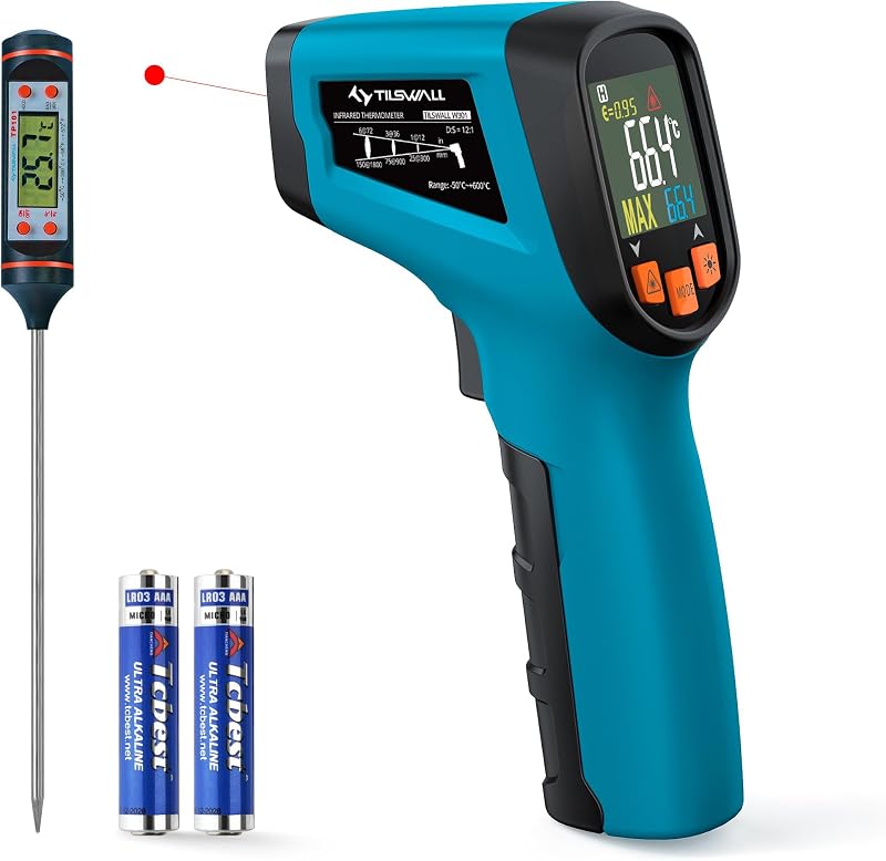 Tilswall Infrared Thermometer Gun with Emissivity 0.1-0.99 -50°C to 600°C