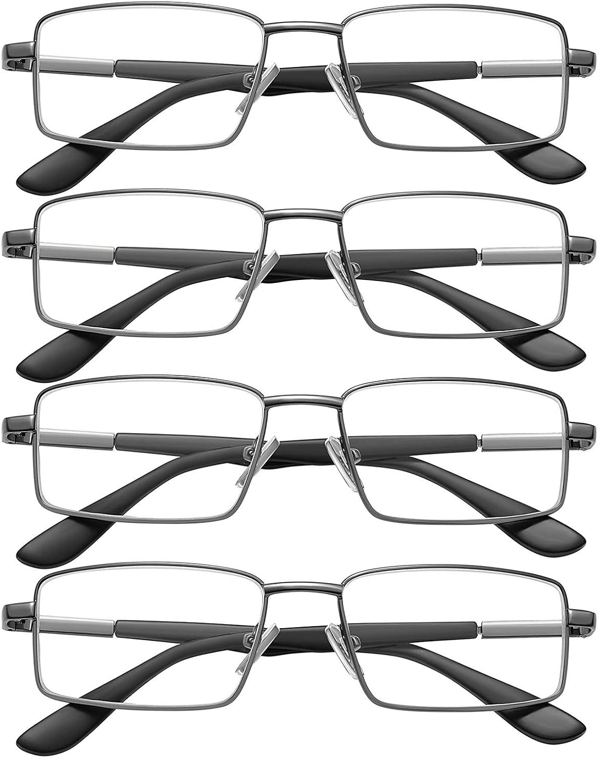 EFE Reading Glasses 4 Pack Rectangle Metal Computer Readers for Men