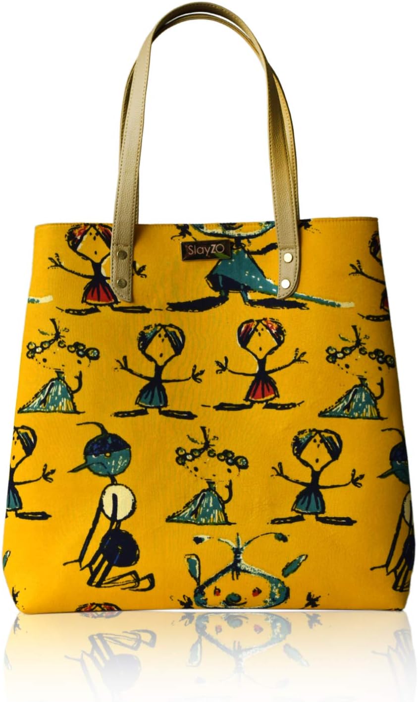 Yellow Printed Shoulder Handbag Tote Bag College Office Casual Bag for Girls Women Teens