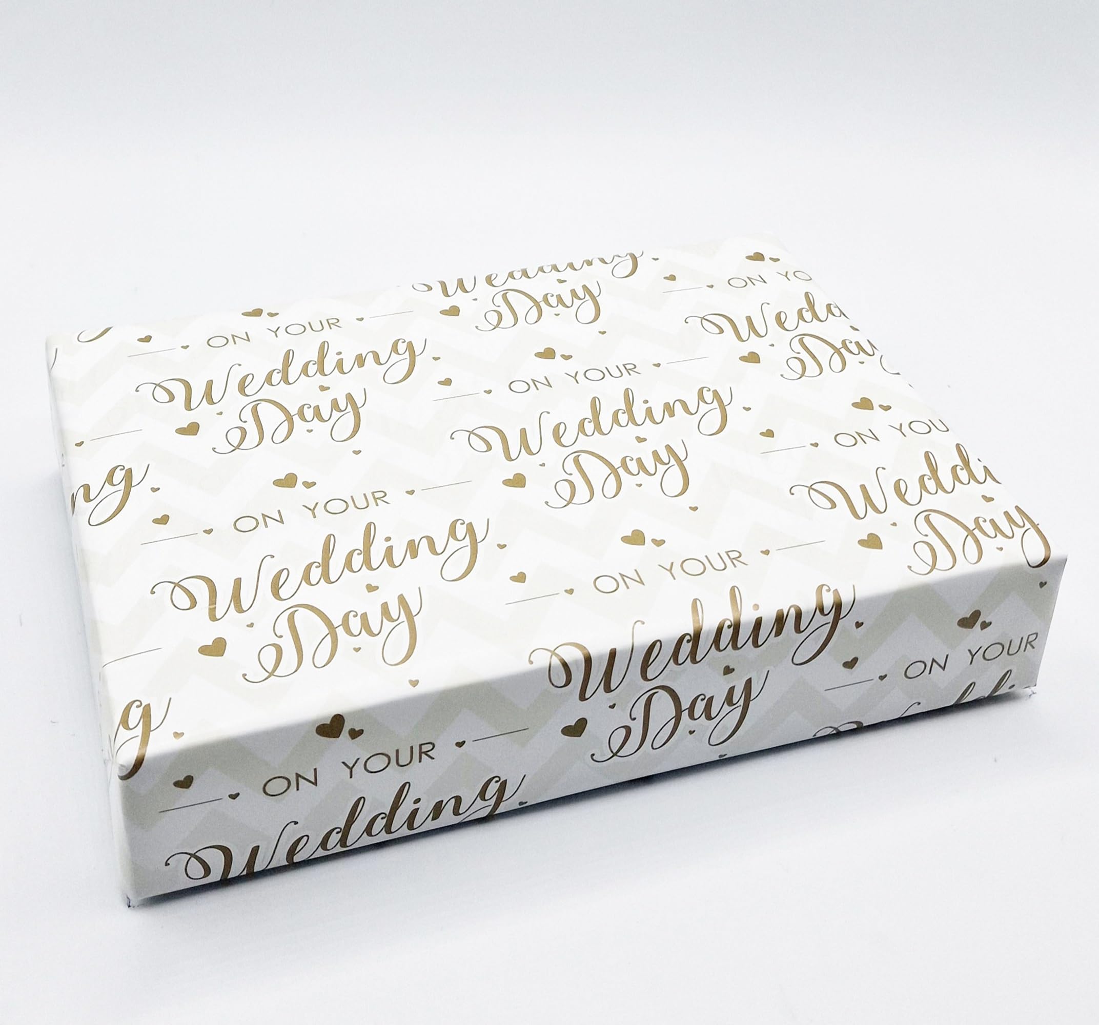 4 Sheets + 4 Gift Tags On Your Wedding Day Wrapping Paper Golden Heart Design Giftwrap (BGC)