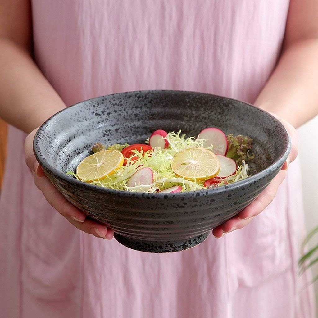 Gweat Japanese Style Creative Vintage Ceramics Salad Bowl Personality Ramen Deep Soup Bowl (Size : 8 Inch)