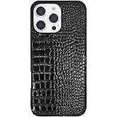 DMaos Compatible with iPhone 16 Pro Max Case for Women, Crocodile Synthetic Patent Leather Cover, Classic Fashion for iPhone16 Pro Max 2024 6.9 Inch - Black