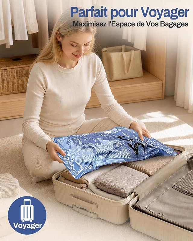 Sac sous Vide Vetement Aspirateur avec Pompe Électrique, 8 Sac de Rangement sous Vide (4 * 100x80cm, 4 * 74x54cm), Sac sous Vide Voyage, Déménagement, Rangement