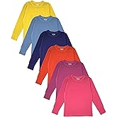 Girls/Boys/Toddler 6 Pack Athletic Performance Long Sleeve Undershirt Tops/Base Layer Cotton Stretch Shirts