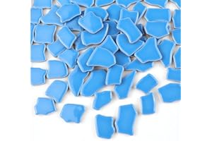PINUO&KE 0.99 lb Glue Down Irregular Ceramics Mosaic Tile Adult Children Handmade Ceramics Craft for Outdoor Bathroom Kitchen Home Decoration DIY Art Projects(Lake Blue)