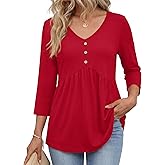 AKEWEI 3/4 Sleeve Babydoll Tops for Women Peplum Shirts Ladies Tunics and Blouses Dressy Casual Spring Fashion Clothing