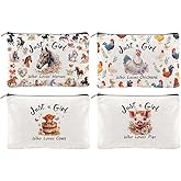 Hobbspring 4Pcs Animals Makeup Bags 5.91x9.06 inch Canvas Cosmetic Bags Horse Chicken Cow Pig Bags with Zipper Polycotton Travel Toiletry Pouches for Women Party Shopping Home Travel Accessories