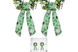 CMINAUS 2Pcs St Patricks' Day Wreath Sash Green Shamrock Bow Front Door Spring Holiday Irish Clover Tree Sash for Wreath Front Saint Patrick's Day Decorations Supplies (55'' x 4.7'')