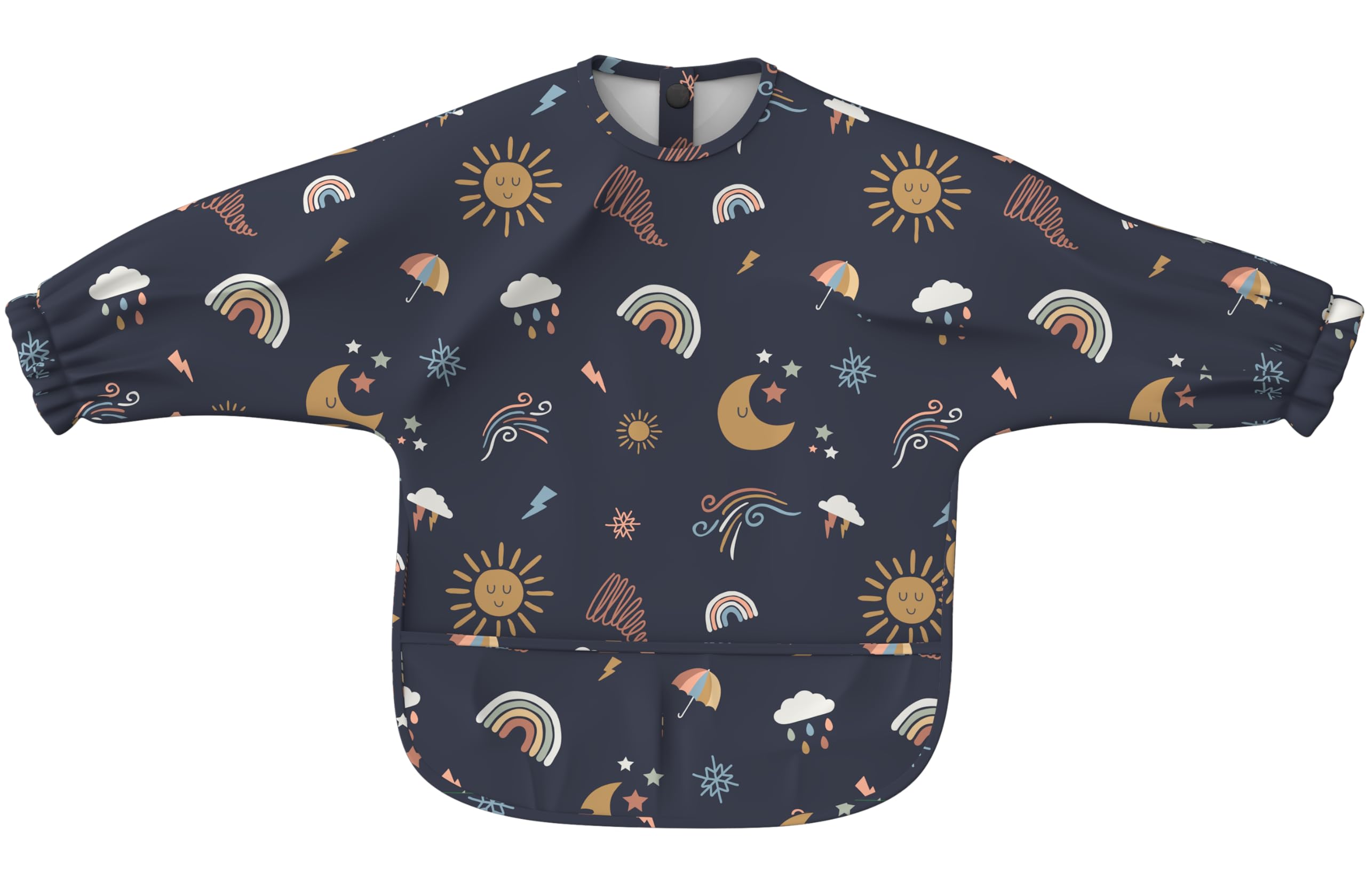 Minifolk Long Sleeved Waterproof Coverall Bib | 6 to 24 Months | Messy Play Bib | Wipeable Washable | UK designed | Toddler Apron | Baby Bib | Weaning Bib | Child Bib (Come rain or shine)