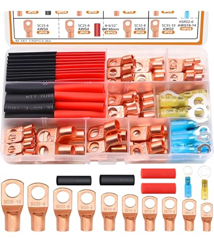 80 Pcs Copper Wire Lugs, Battery Terminal Connectors AWG 8 6 12/10...