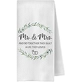 ChenCraty Bride and Groom Mr and Mrs Gifts Dish Kitchen Towels, Wedding Gifts for Couples Bride Groom Newlyweds Dish Tea for Kitchen Wedding Decor, Just Married Towel for Bathroom Decor, 16x24 Inches