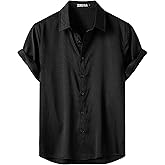 ZEROYAA Men's Luxury Shiny Satin Jacquard Shirt Modern Fit Short Sleeve Button Down Shirts for Summer Party Prom