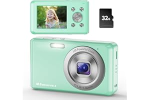 JCKKCFUG Digital Camera, HD 1080P Compact Camera with 32GB Memory Card, 48 Megapixel Camera, 2.4-inch LCD 16x Digital Zoom Digital Camera for Kids, Girls, Teens, Boys and Beginners（Green