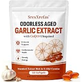 SresXrefas Odorless Aged Garlic Extract with CoQ10 Ubiquinol, 120 Softgels | 1200mg Garlic Supplements per Serving, Softgel Supplement with Vitamin K2 (MK-7) for Daily Wellness Support, 60-Day Supply