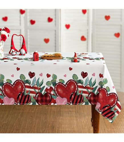 Horaldaily Valentine Tablecloth 60x84 Inch Rectangle - Buffalo Plaid Red With Hearts, Washable Polyester - View #14