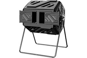 Werph 43 Gallon Compost Bin with Gloves, Fast Assembly & Easy Setup Outdoor Compost Tumbler, Updated Dual Chamber Tumbling Composter for for Garden, Kitchen, and Yard Waste, Black