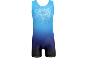 EQSJIU Girls Color Gradient Gymnastic Diamond Ballet Dance Outfit Leotard Biketard with Shorts for Traning Exercise Gym Class