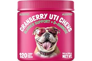 LEGITPET Cranberry UTI Chews for Dogs Bladder Support + D-Mannose Supports Kidney Urinary Tract and Bladder Health Natural Cranberry Wellness Supplement Immune System Booster Natural Pet Antioxidant 120 Chews