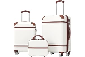 Merax Luggage Set 2 Piece Suitcase Set with Cosmetic Case Expandable Spinner Wheels Vintage Luggage Sets (White,20"+24")
