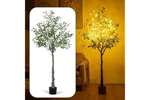 CANDIESLIFE 2 Pack Artificial Olive Tree 5FT Fake Olive Silk Tree Faux Plants Indoor Large Olive Branch with 100 LED String Lights Modern Home Office Living Room Floor Xmas Decor (2, 5FT)