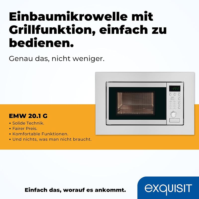 Einbaumikrowelle mit Grill, 20 L, 800 W, Inoxlook
