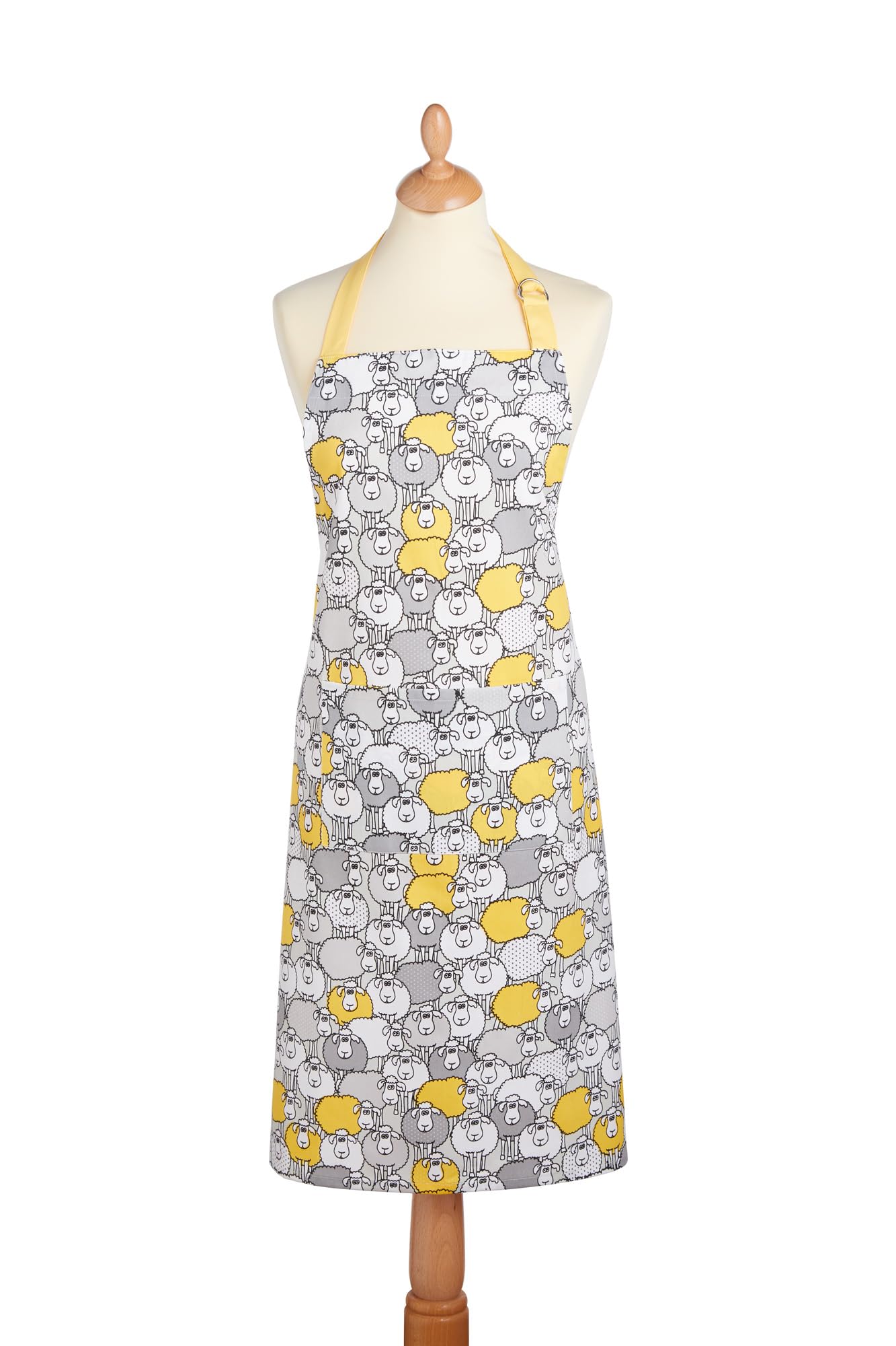 KitchenCraft 'Yellow Sheep' Adjustable 1% Cotton Novelty Cooking Apron - Yellow / Grey / White