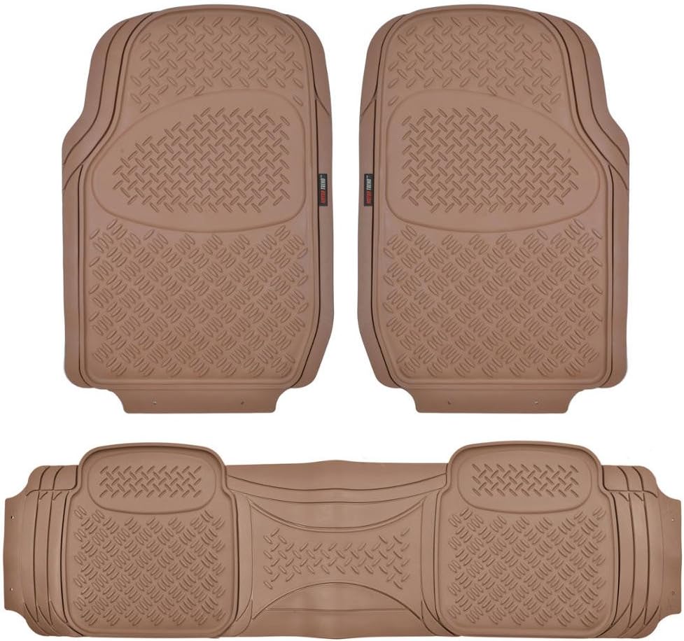 Motor Trend HD FlexTough Rubber Floor Mats for Car Truck SUV & Van - 100% Odorless & Super Heavy Duty (Beige)