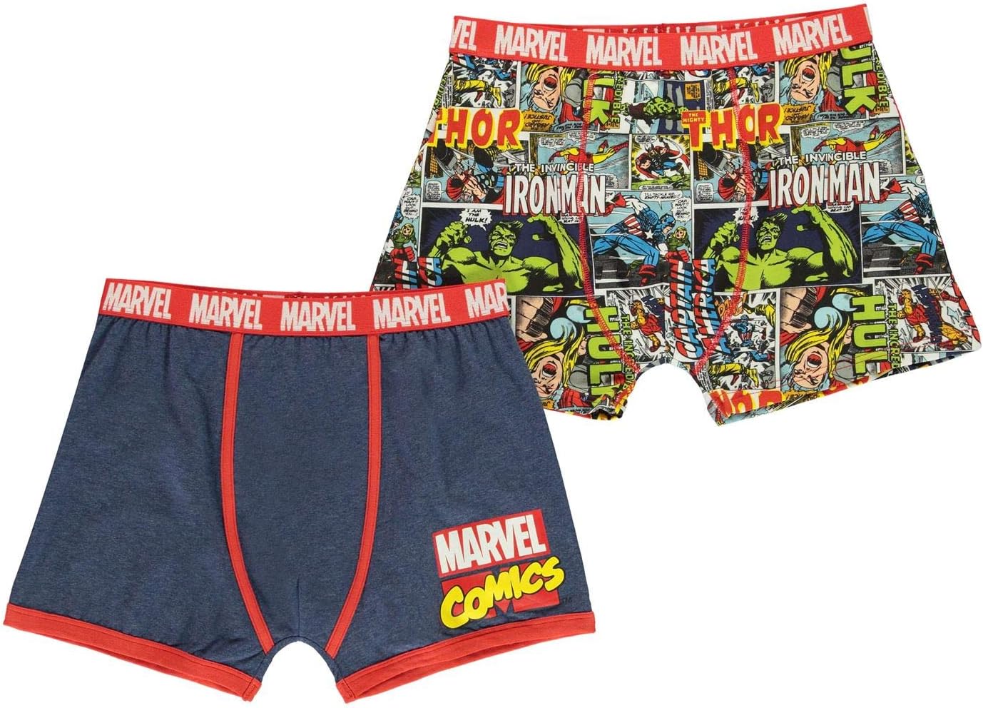 Mens 2 Pack Boxer Shorts Marvel Comics Book Stripe Magazine Apparel Avengers Movie Black Red Underwear (Medium, Marvel 2 Pack)