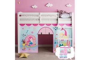YRDKB Mermaid Bunk Bed Curtains - 45H Premium and Customizable Cartoon Loft Bed Curtains for Children to Enhance The Imaginative Creation Bedroom Curtains(3PCS,Twins)