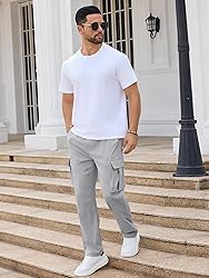 PLEPAN Men's Casual Cargo Pants Drawstring Hiking