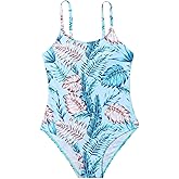 WDIRARA Girl's Tropical Print Spaghetti Strap One Piece Swimsuit Bathing Suit Swimwear