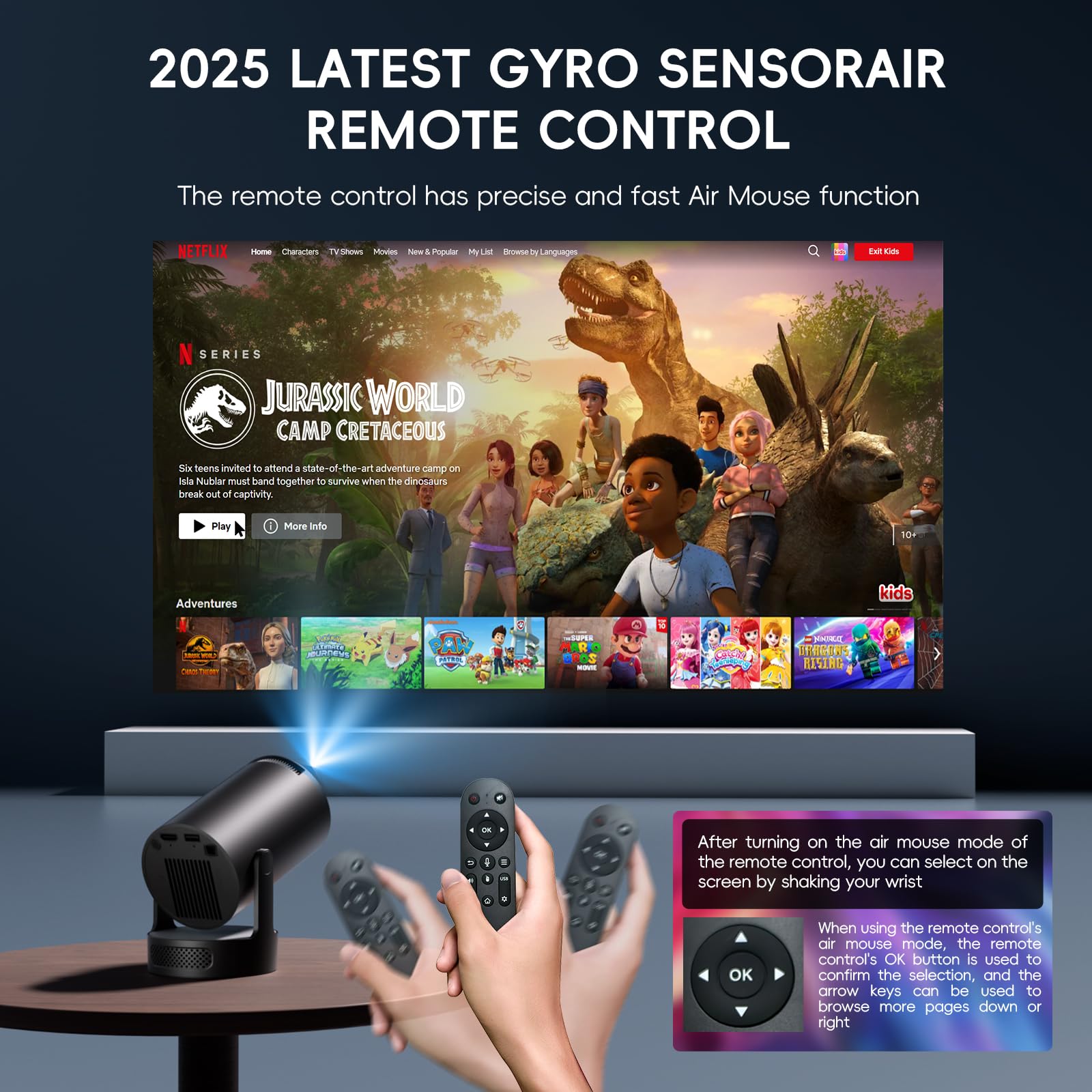 Mini Projector Supports 4K 1080P, Portable Projector with WiFi 6 and Bluetooth 5.4, Small Projector Car Keystone 180° Rotation, Compatible with HDMI/TV Stick/Memory Stick/Laptop, Black