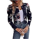 OYOANGLE Women's Floral Print Gigot Long Sleeve Open Front Jacket Lightweight Cropped Outwear