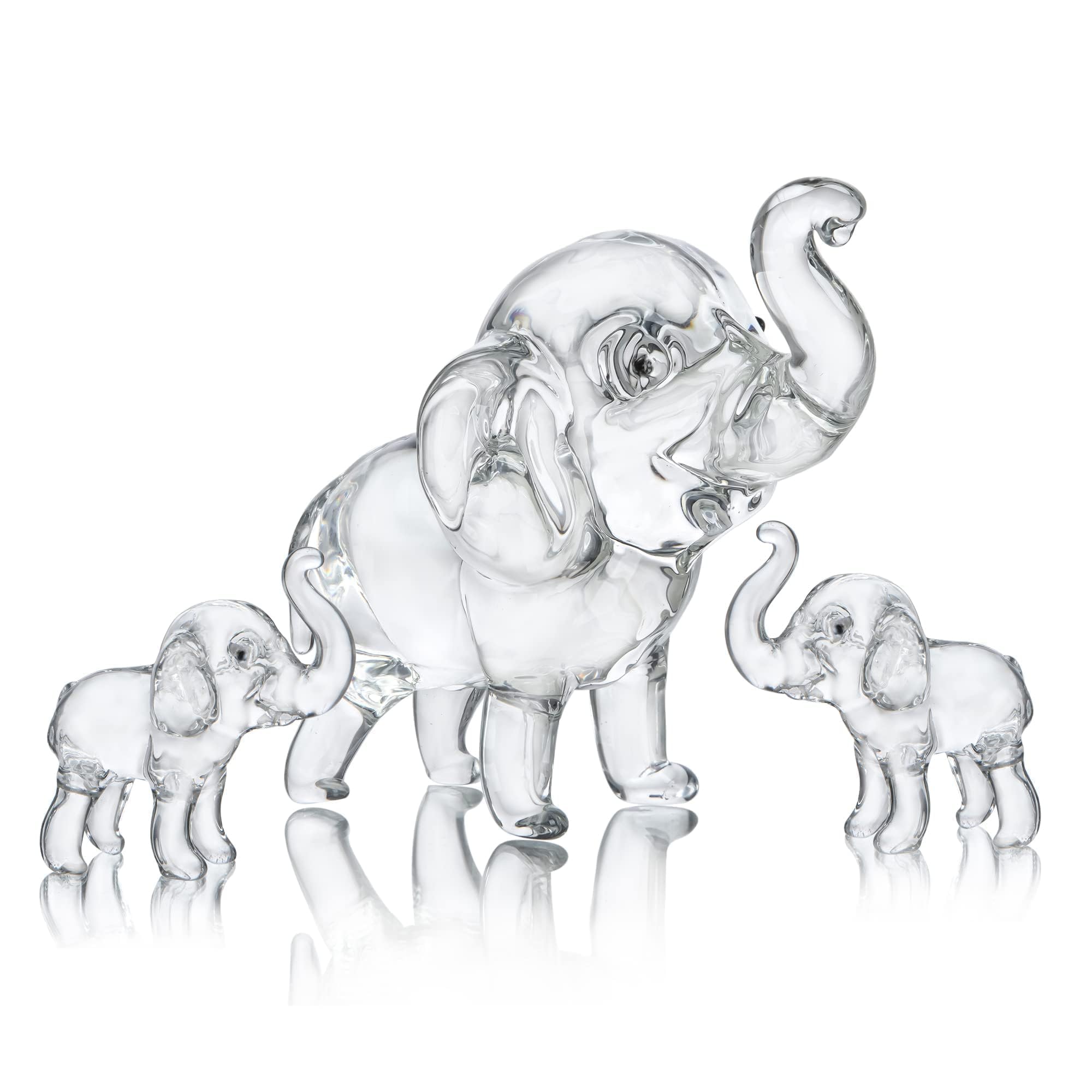 HDCRYSTALGIFTS Set of 3,Crystal Elephant Figurine Gifts for Women Mum Men Glass Animal Ornaments Collection Paperweight Ornament Crystal Lovers Home Table Centerpiece Deco(3.5'' Mother 2'' Two Babies)
