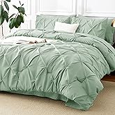 CozyLux Queen Comforter Set Sage Green, 7 Pieces Pintuck Bed in A Bag, Premium Green Comforter Queen Size, Pinch Pleat Bedding Sets with Comforter, Sheets, Pillowcases & Shams