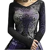 Grunge Shirts Emo Clothe Teen Girls Vintage Graphic Tee Y2k 2000s Goth Top Women Mcbling Long Sleeve Streetwear