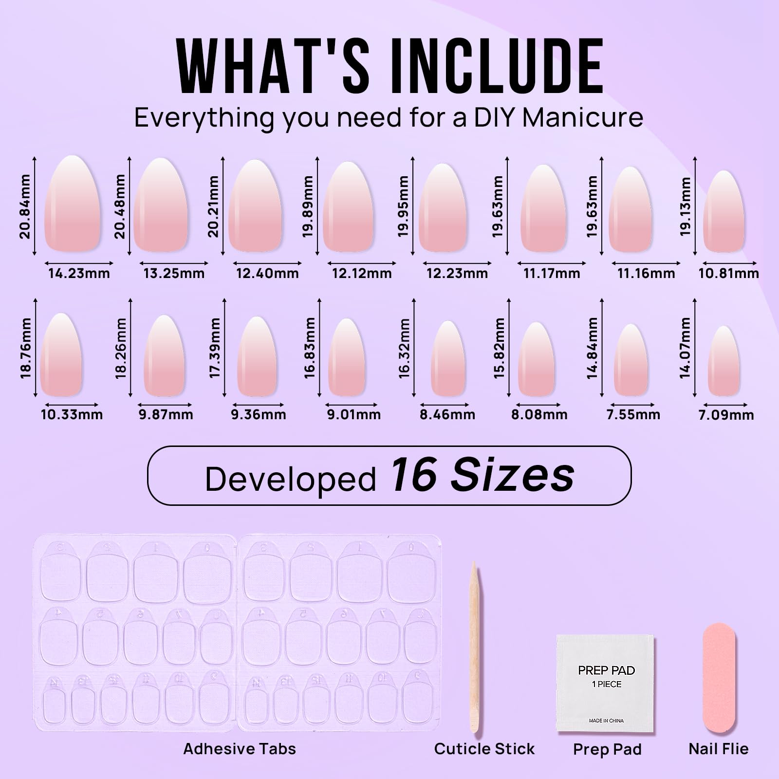 Almond Press On Nails Medium - BTArtbox Soft Gel Ombre Fake Nails with Nail Glue, Semi-Transparent Reusable Glue On Nails in 16 Sizes - 30PCS Stick On Nails Kit, Vanilla Cream Almond - Image 5