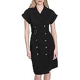 Calvin Klein Womens Cuffed Short Sleeev Collared Belted Mini Dress