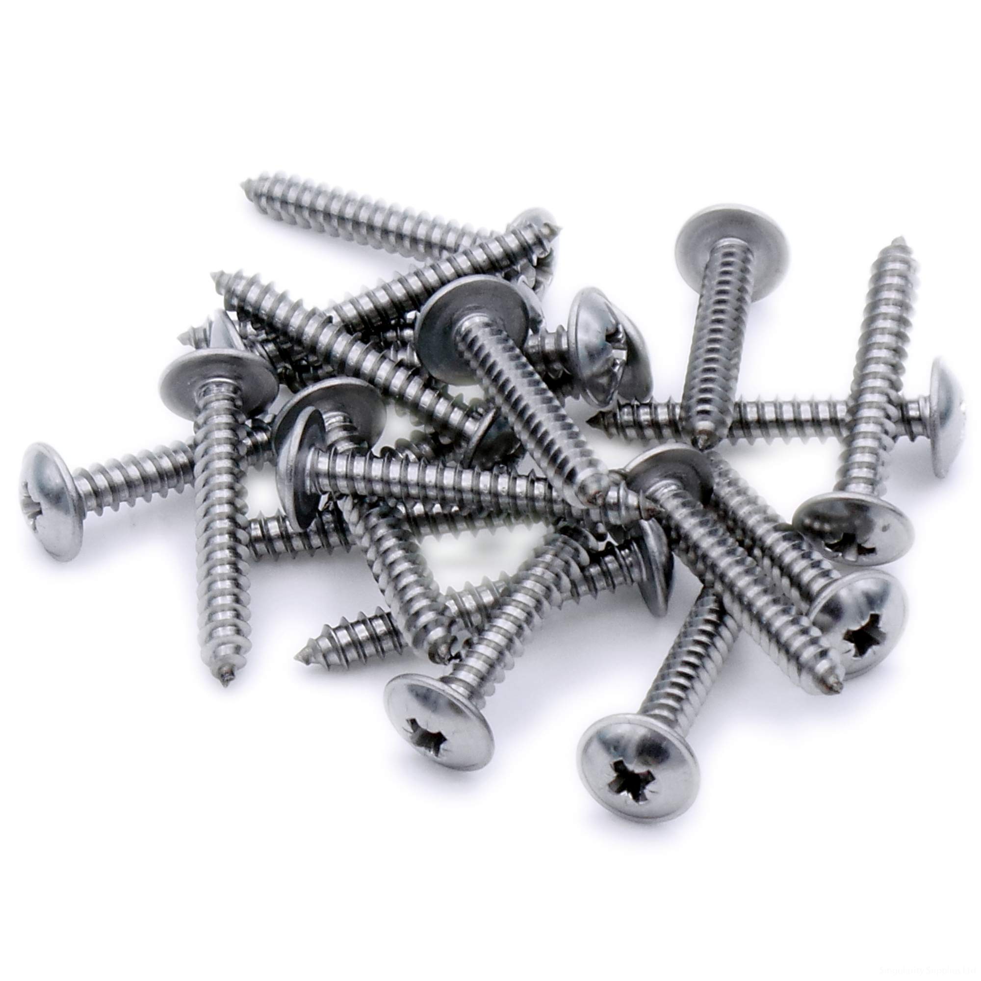 No.6 x 0.375 (3.5mm x 9.5mm) Pozi Flanged Self-Tapping Screw - Stainless Steel (A2) (Pack of 20)